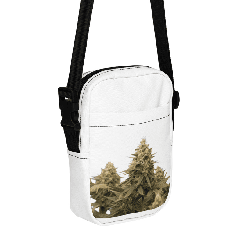 Big Buds crossbody bag, White. A mockup from the printer.